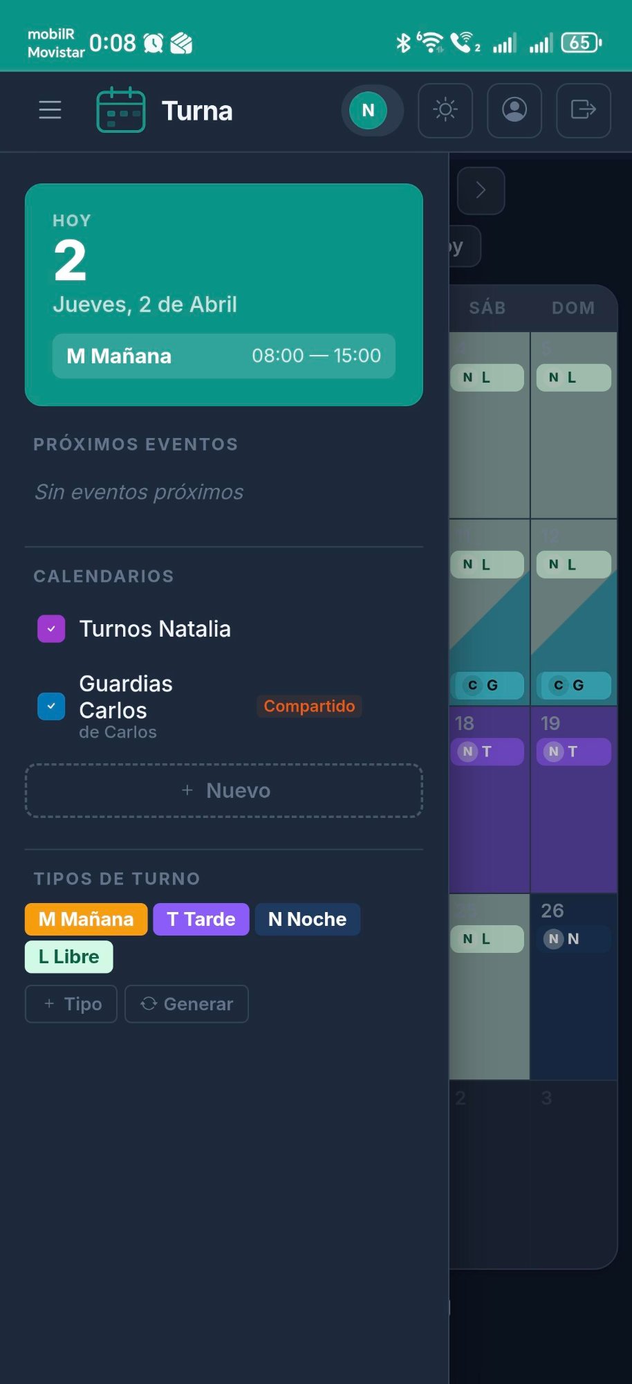 Cuadrante de vigilante de seguridad en Turna con servicios de día y de noche